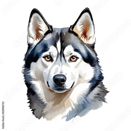 Husky Dog Hand Drawn Watercolor Painting Illustration