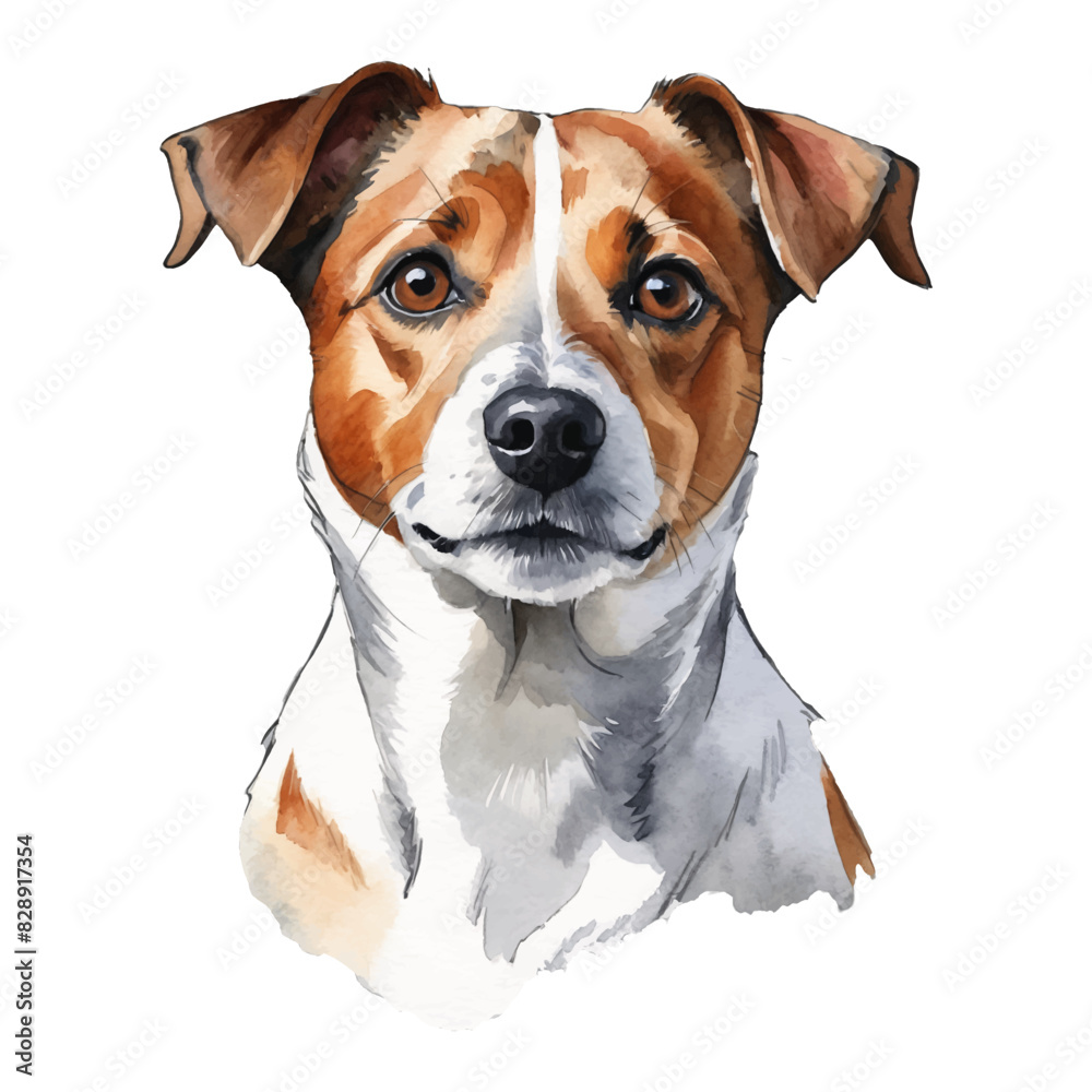 Jack Russel Dog Hand Drawn Watercolor Painting Illustration