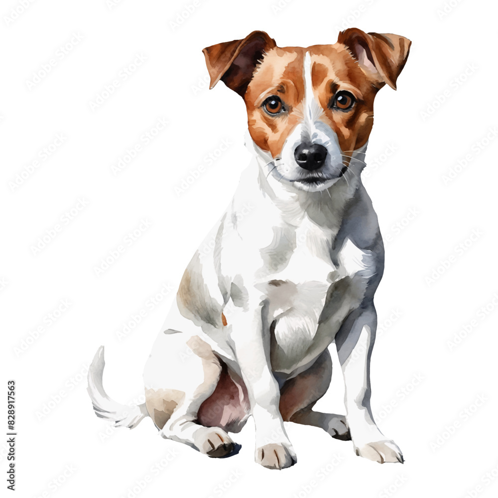 Jack Russel Dog Hand Drawn Watercolor Painting Illustration