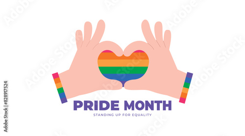 LGBTQ Pride Heart formed by two hands. Heart Shape with LGBT Progress Pride Rainbow Flag Pattern 