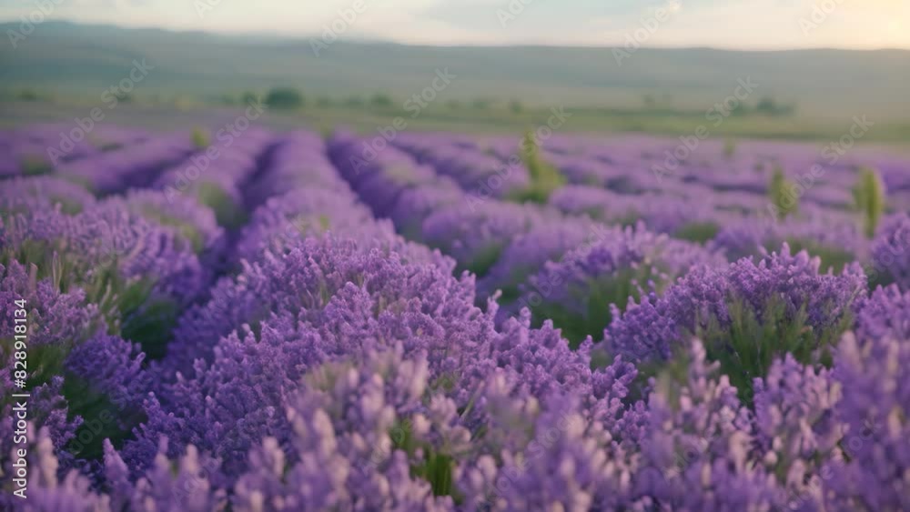 Lavender flowers bloom in a vast field under a clear sky, A field of lavender stretching into the horizon Lavender flowers bloom in a vast field under a clear sky, A field of lavender stretching into the horizon