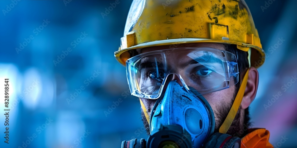 Fototapeta premium Construction worker equipped with safety gear ready for work. Concept Safety gear, Construction worker, PPE, Work equipment, Job readiness