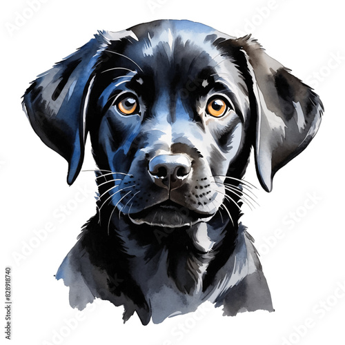 Black Labrador Retriever Dog Puppy Hand Drawn Watercolor Painting Illustration