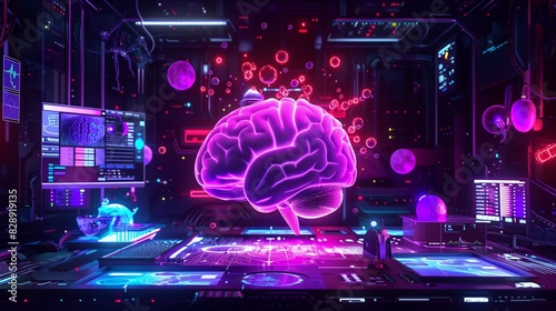 Futuristic Neural Network Visualization with Glowing Brain