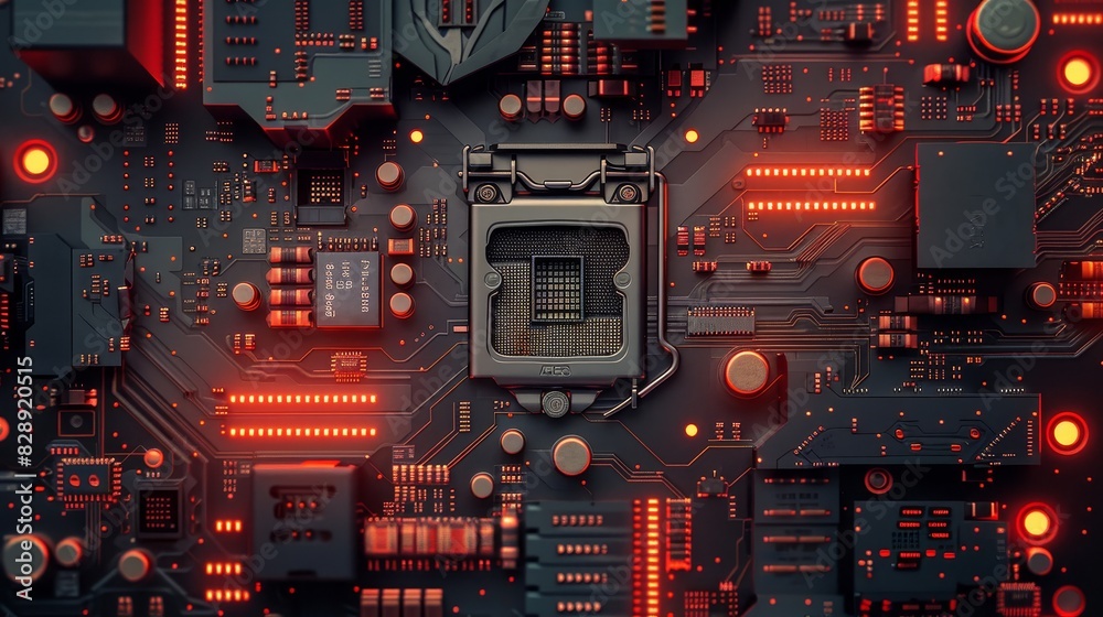Data flow in a motherboard in pc. Processor among circuits and electronics. Data flow in a motherboard in pc. Processor among circuits and electronics.