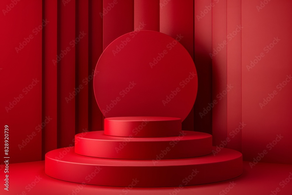 Product podium with vibrant Fiesta and Jester Red colors, minimalist design, and rule of thirds composition for sleek advertisement photography. Product podium with vibrant Fiesta and Jester Red colors, minimalist design, and rule of thirds composition for sleek advertisement photography.
