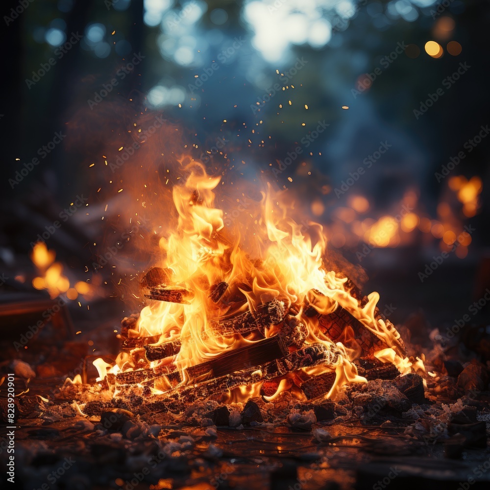 Burning fire in the dark. Large bonfire with burning wood. Fireplace. Fire at night. Orange flame and smoke. Camping with a fire. Sit by the fire. Burning fire in the dark. Large bonfire with burning wood. Fireplace. Fire at night. Orange flame and smoke. Camping with a fire. Sit by the fire.