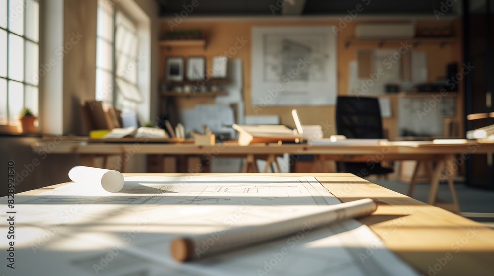 Blueprints and Drafting Tools on a Designer's Table. Blueprints and Drafting Tools on a Designer's Table.