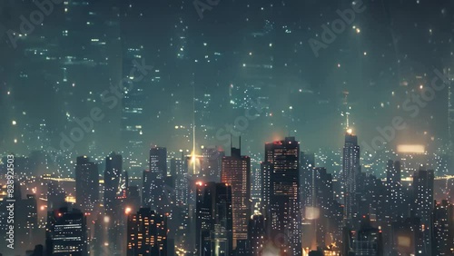 Wallpaper Mural A modern city at night under a star-filled sky, A futuristic cityscape illuminated by twinkling stars Torontodigital.ca