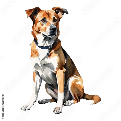 Mongrel Dog Hand Drawn Watercolor Painting Illustration