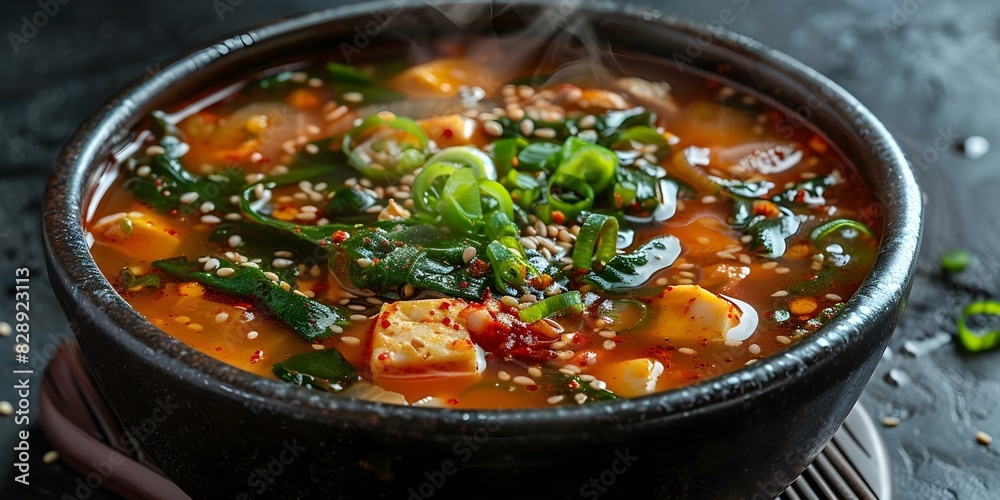 Capturing the Spicy Culinary Goodness of Korean Pork Bone Soup. Concept Korean Cuisine, Spicy Flavors, Pork Bone Soup Recipe, Food Photography, Garnishes and Ingredients Capturing the Spicy Culinary Goodness of Korean Pork Bone Soup. Concept Korean Cuisine, Spicy Flavors, Pork Bone Soup Recipe, Food Photography, Garnishes and Ingredients
