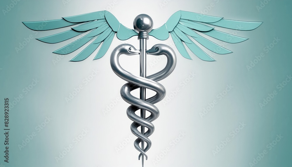 3D Caduceus Medical Symbol on Teal Background. 3D illustration of the ...