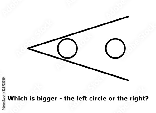 Optical illusion vector illustration. Circles in angle. Puzzle. Brain teaser. Black and white