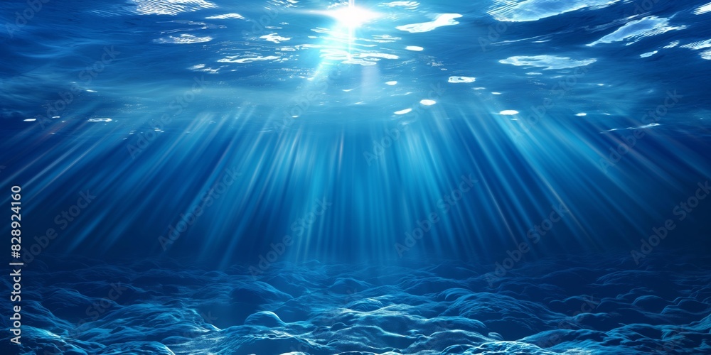 The mesmerizing view of sunlight streaming through the crystal-clear waters of the deep ocean