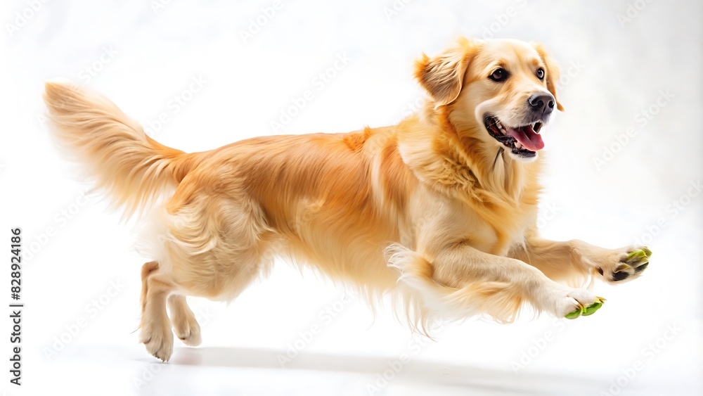 Happily Jumping Golden Retriever Dog Isolated on White Background Happily Jumping Golden Retriever Dog Isolated on White Background