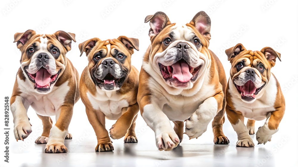Obraz premium Set Of bulldogs Jumping Happily, Set Of Dog Isolated On White Background, Dog Jump 