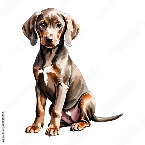 Brown Weimaraner Dog Puppy Hand Drawn Watercolor Painting Illustration