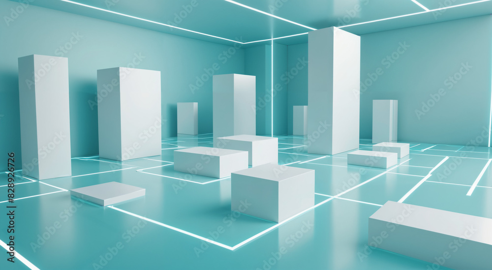 blue and white boxes concept art, abstract art blue and white boxes concept art, abstract art