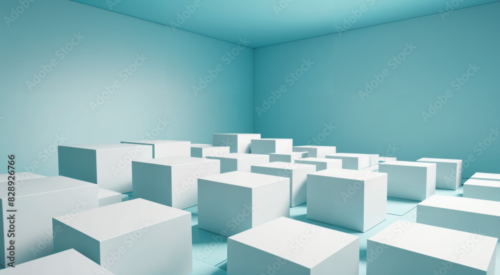 blue and white boxes concept art, abstract art blue and white boxes concept art, abstract art