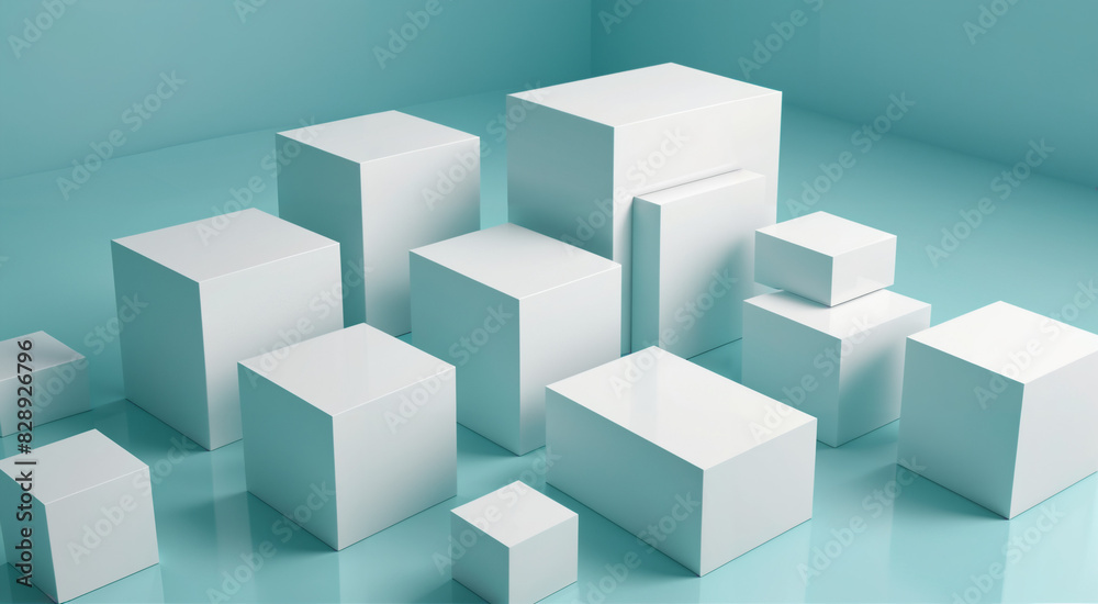 blue and white boxes concept art, abstract art blue and white boxes concept art, abstract art