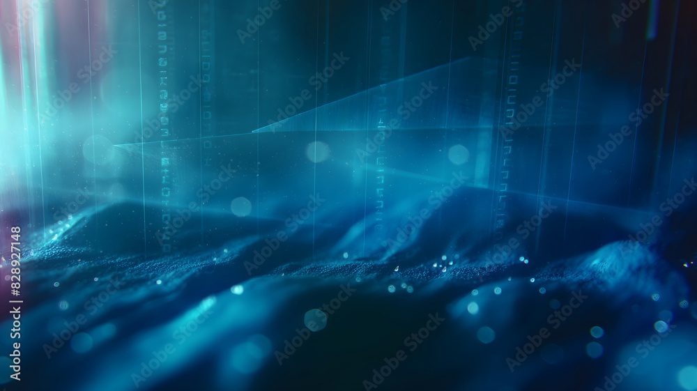 Blue digital binary data on computer screen background wallpaper, digital waterfall, digital wave