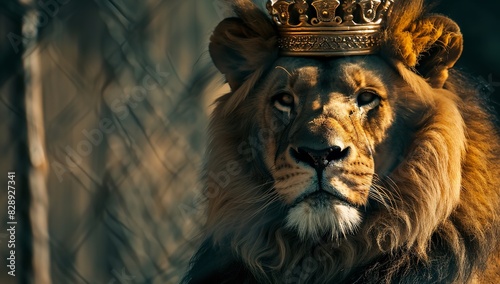 Beautiful Lion with a Crown on Its Head Dark Background 
