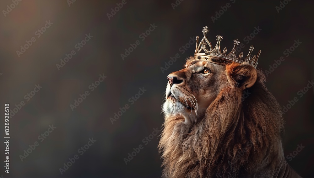 Beautiful Lion with a Crown on Its Head Dark Background
