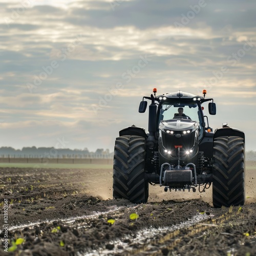 An automated tractor plowing fields showcasing GPS navigation