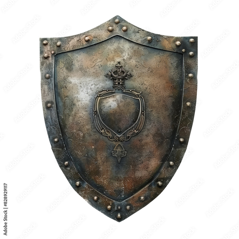 Medieval metal shield with embossed design isolated without background Medieval metal shield with embossed design isolated without background
