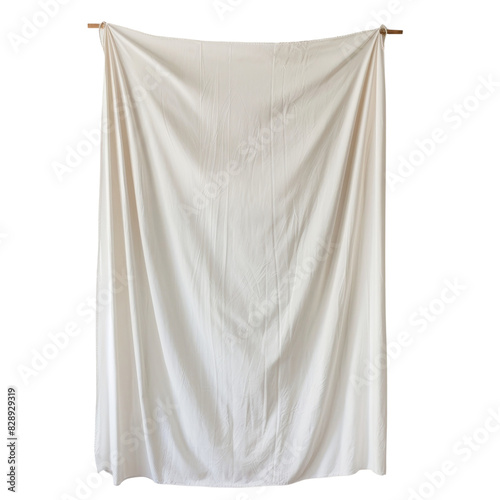 Cream Colored Fabric Hanging on Wooden Rod Isolated without Background