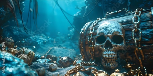 Mysterious pirate adventure awaits amidst deep blue sea and hidden treasures. Concept Pirate Theme, Adventure, Deep Blue Sea, Hidden Treasures, Mysterious Quest photo