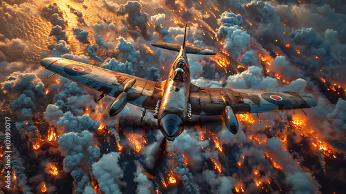 Avión de la Segunda Guerra Mundial sobrevolando lineas enemigas photo