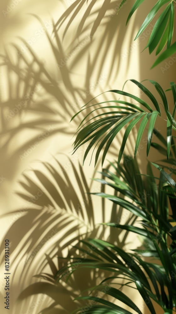 A plant is casting a shadow on a light cream wall, creating a striking visual contrast A plant is casting a shadow on a light cream wall, creating a striking visual contrast