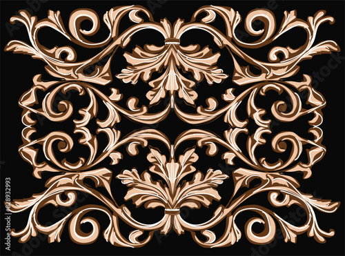 decorated brown swirls and curls on black background