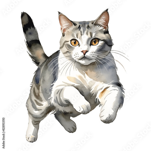 Moggie Cat Hand Drawn Watercolor Painting Illustration