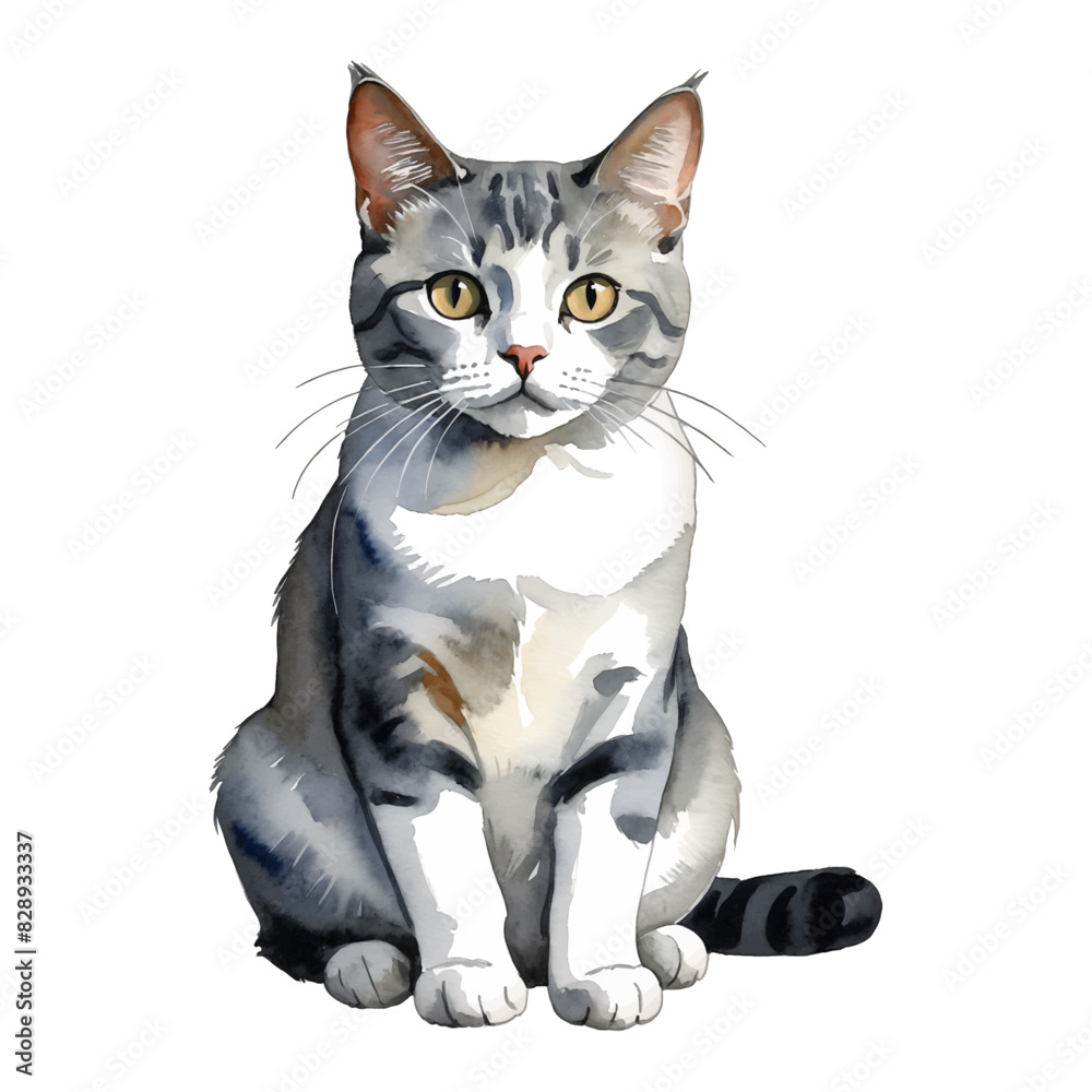 Fototapeta premium Moggie Cat Hand Drawn Watercolor Painting Illustration