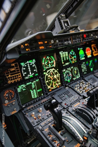 F-16 cockpit with detailed instrumentation, HUD displaying targeting information