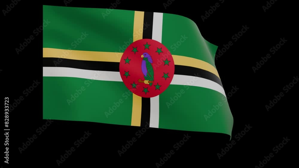 dominican flag 4k 3d render of a waving nation dominica banner fluttering in the wind symbolises the country with transparent alpha channel mask for free space and isolated background no flagpole