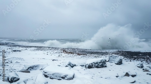 Winter Storm of snow by the seaside