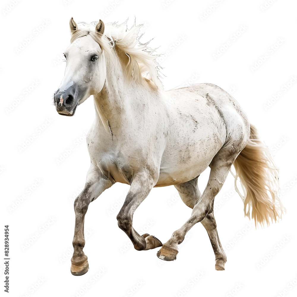 White Horse Running Isolated Without Background, Showcasing Movement and Grace White Horse Running Isolated Without Background, Showcasing Movement and Grace