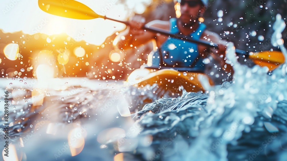 abstract blurred photo of a kayaker in extreme conditions on a kayak in rough river currents. Concept of active summer vacation. Generative ai abstract blurred photo of a kayaker in extreme conditions on a kayak in rough river currents. Concept of active summer vacation. Generative ai