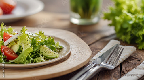 Salad with green, tomato, feta cheese and olives