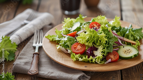 Salad with green, tomato, feta cheese and olives