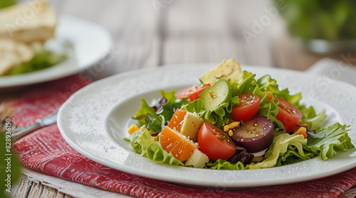 Salad with green, tomato, feta cheese and olives