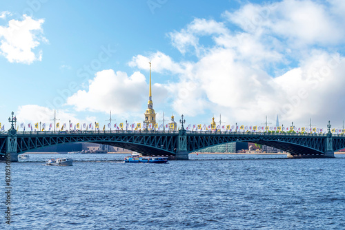 Summer Petersburg. View of the Trinity Bridge and the Peter and Paul Fortress, St. Petersburg, Russia. photo