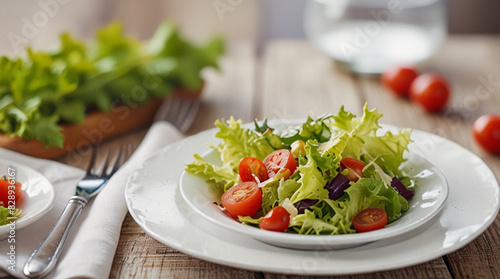 Salad with green, tomato, feta cheese and olives