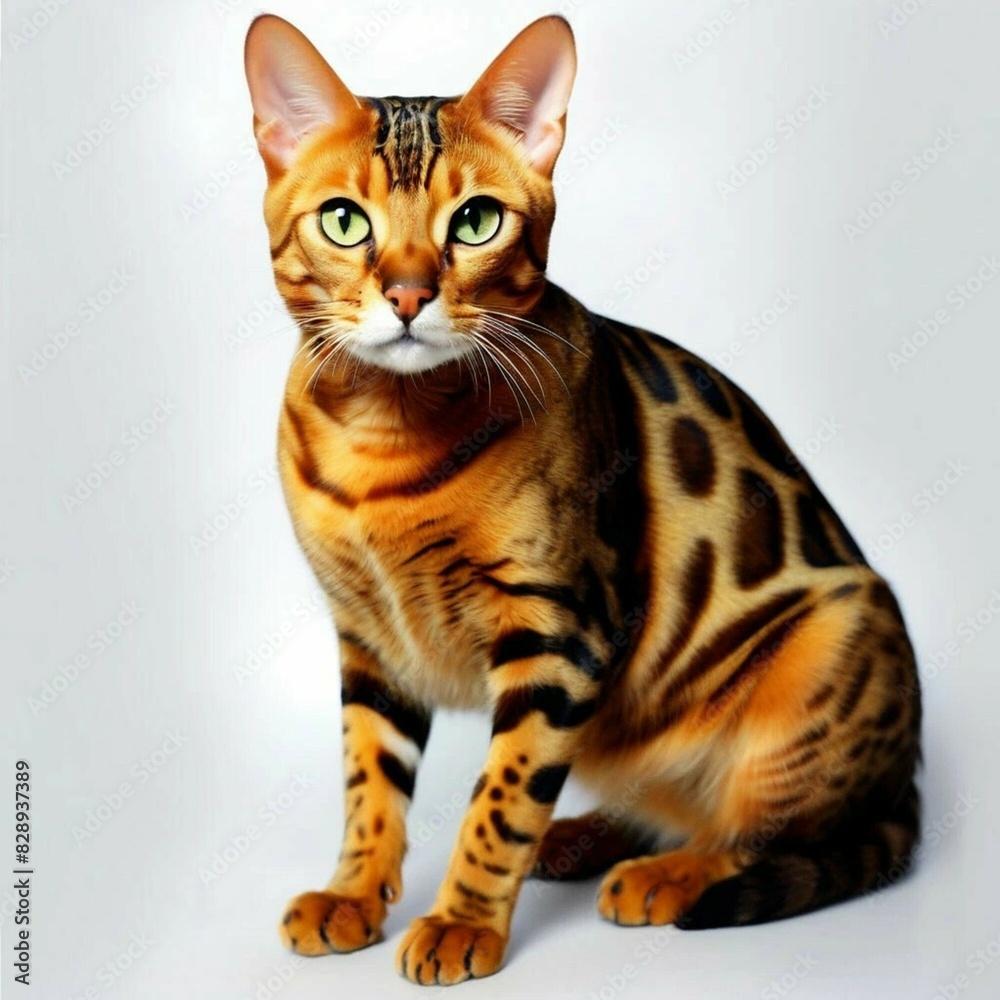 Close-up of a Bengal cat on a white background, Close-up of a Bengal cat on a white background,