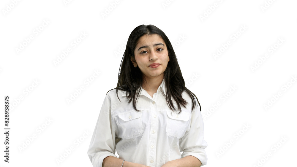 Woman, close-up, on a white background Woman, close-up, on a white background