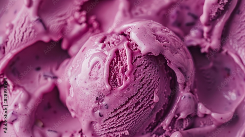 Fototapeta premium Creamy redpurple ice cream, highlighting its exquisite texture selective focus, luxurious delight, whimsical, overlay with a fine china backdrop