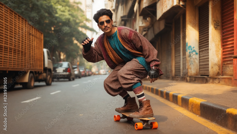 © Dmytriy - Photo of a guy on a skateboard riding down a city street © Dmytriy - Photo of a guy on a skateboard riding down a city street